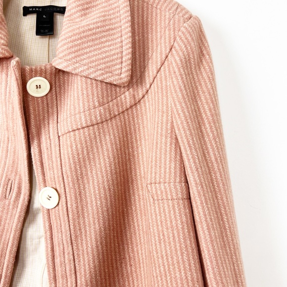 Marc Jacobs Pink Cream Pinstripe Wool Coat L - Picture 4 of 7